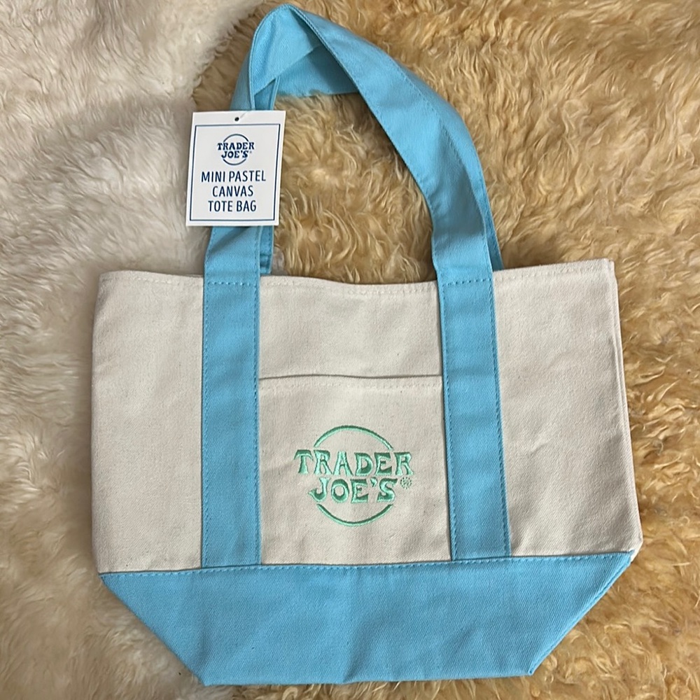 Trader Joe’s Blue and Cream Canvas Tote Bag